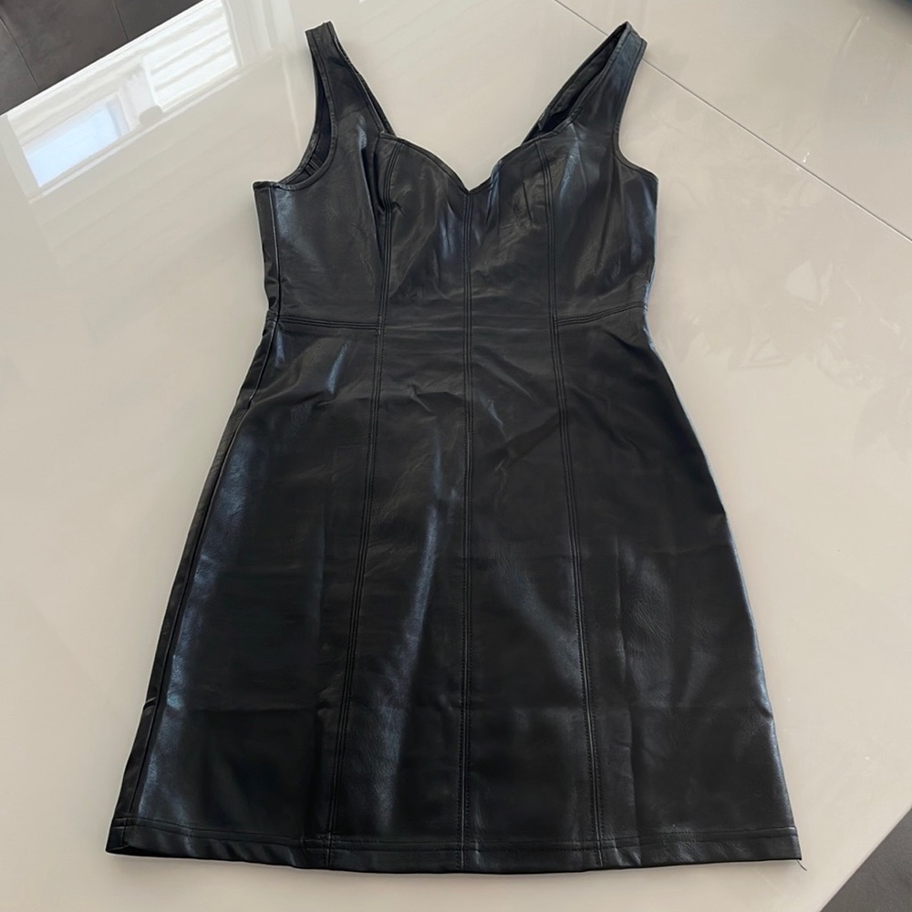 Worn once! Black leather mini dress